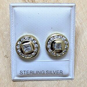 🆕925 STERLING SILVER ROUND CUBIC ZIRCONIA RHODIUM PLATED STUD EARRINGS -…